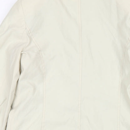 Brand and care label for NuAge women’s beige jacket coat, size UK 10, zip