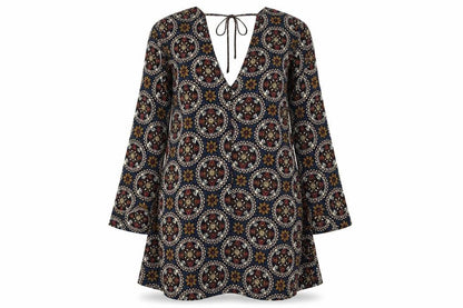 Boohoo Womens Multicoloured Geometric Polyester A-Line Size 10 V-Neck Pullover