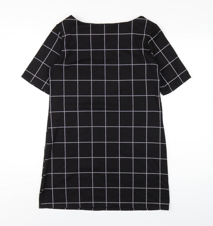 Dorothy Perkins Womens Black Check Polyester A-Line Size 12 Round Neck Pullover