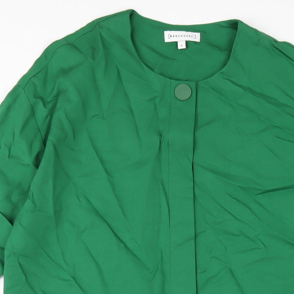 Warehouse Womens Green Viscose A-Line Size 8 Round Neck Button