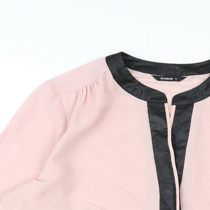 Close-up detail of Roman women’s pink polyester basic blouse, size UK 12, v-neck