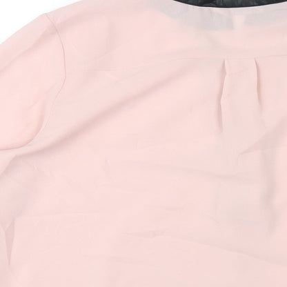 Brand and care label for Roman women’s pink polyester basic blouse, size UK 12, v-neck