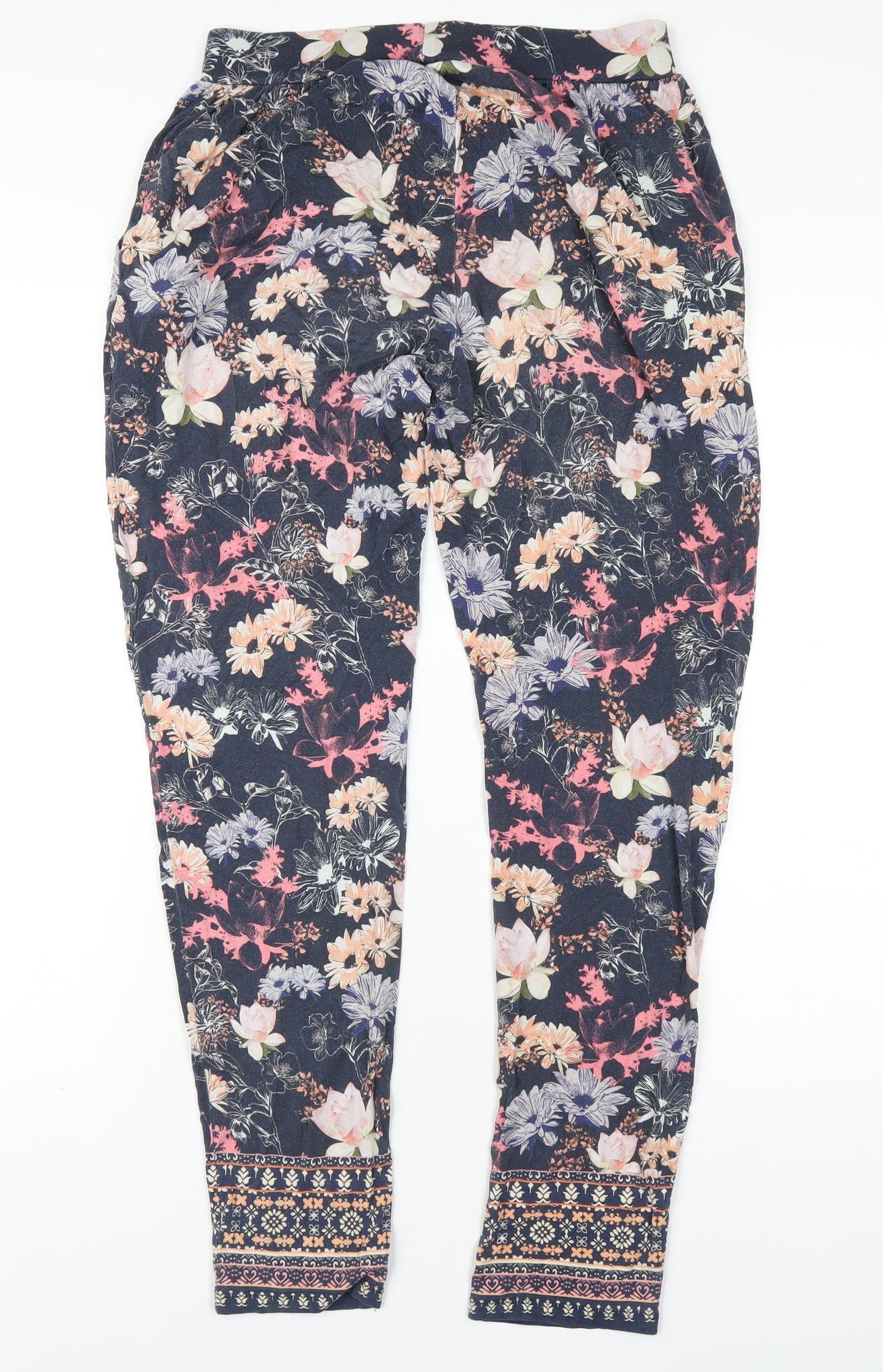 Warehouse Womens Multicoloured Geometric Viscose Trousers Size 8 L30 in Regular