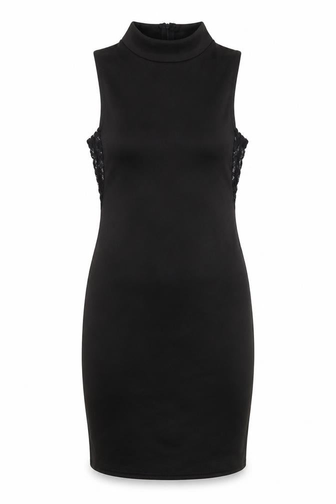 PRETTYLITTLETHING Womens Black Polyester Bodycon Size 6 Mock Neck Zip