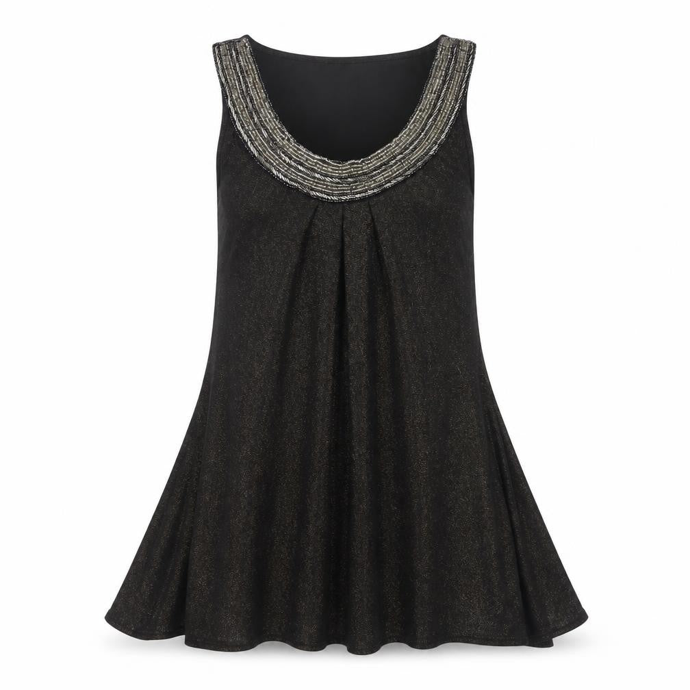 Red Herring Womens Black Polyester A-Line Size 12 Scoop Neck Pullover - Beaded Neckline