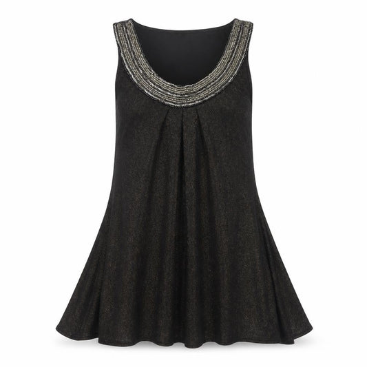 Front view of Red Herring women’s black polyester a-line, size UK 12, scoop neck pullover - beaded neckline