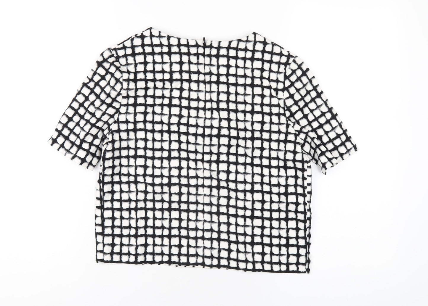 NEXT Womens White Geometric Cotton Cropped T-Shirt Size 8 Round Neck