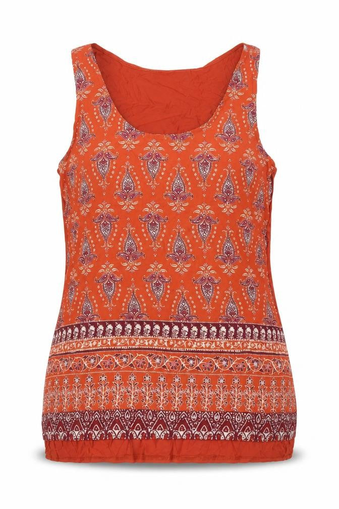 New Look Womens Orange Geometric Polyester Basic Tank Size 10 Scoop Neck