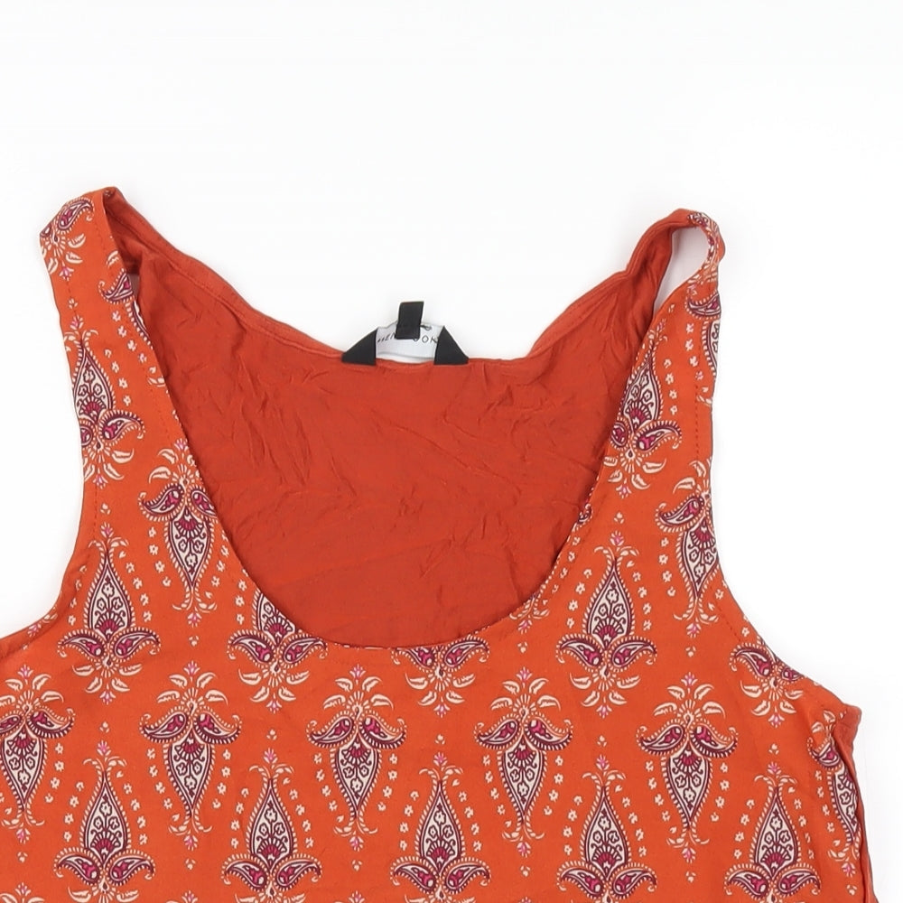 New Look Womens Orange Geometric Polyester Basic Tank Size 10 Scoop Neck