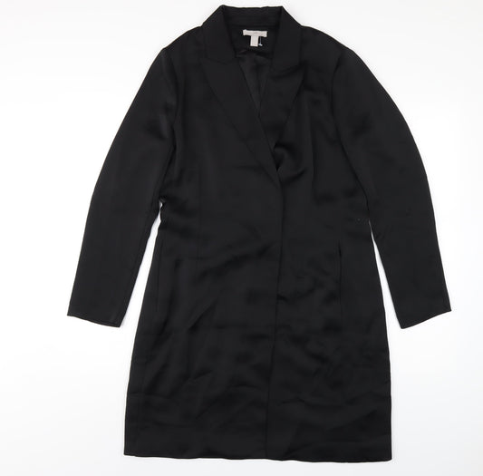 H&M Womens Black Polyester Jacket Dress Size 12 Collared Snap
