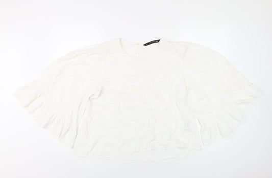 Zara Womens White Polyester Basic T-Shirt Size L Round Neck