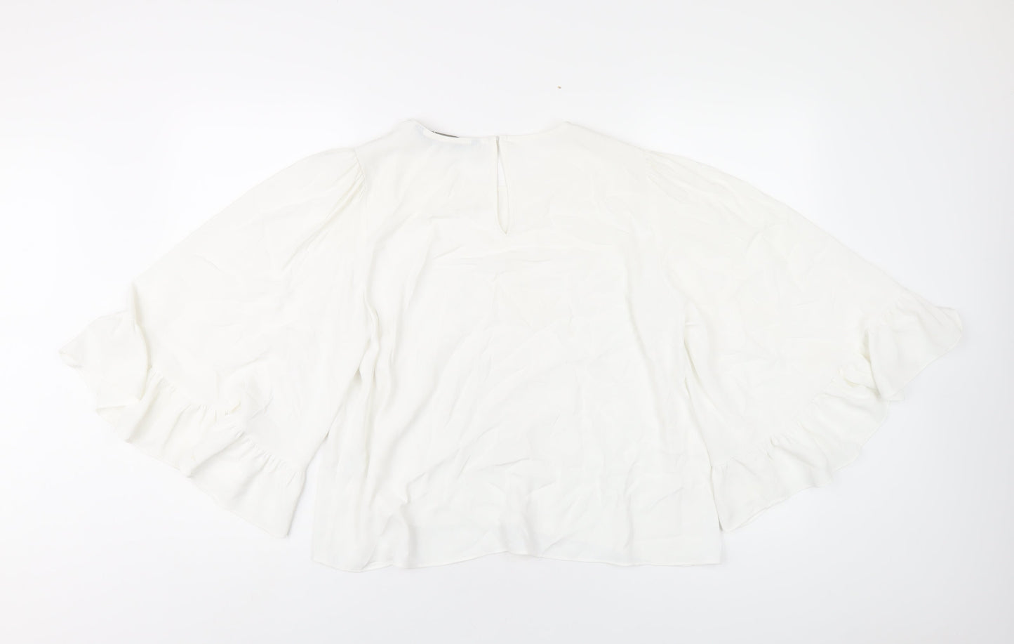 Zara Womens White Polyester Basic T-Shirt Size L Round Neck