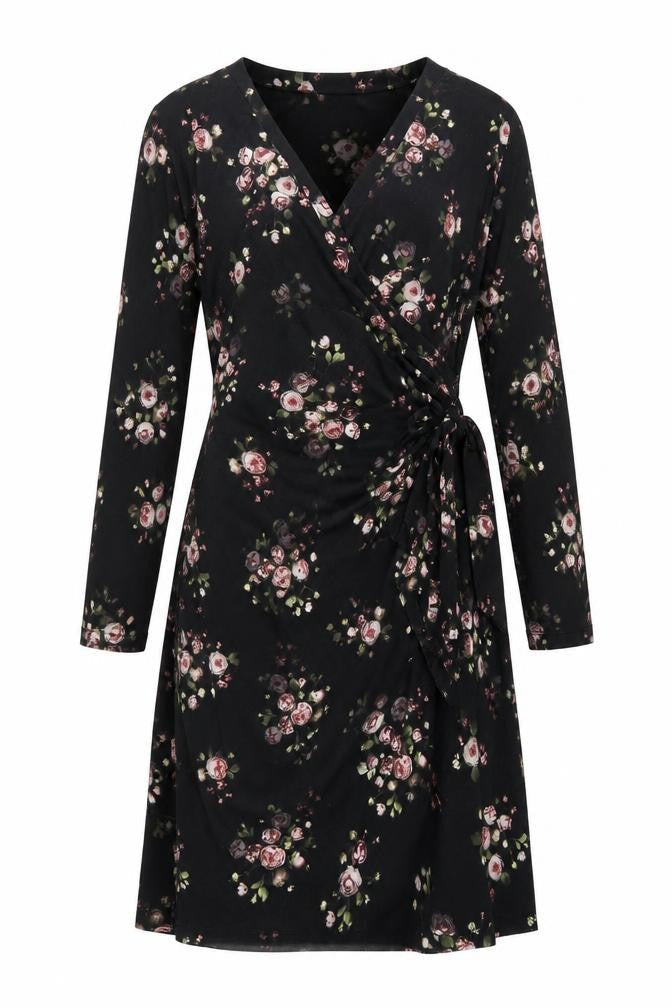 Precis Womens Black Floral Polyester A-Line Size 10 V-Neck Pullover