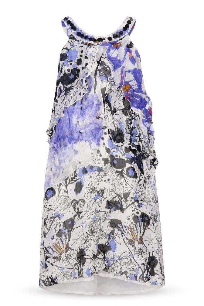 St Martins Womens Multicoloured Geometric Viscose A-Line Size 12 Round Neck Button