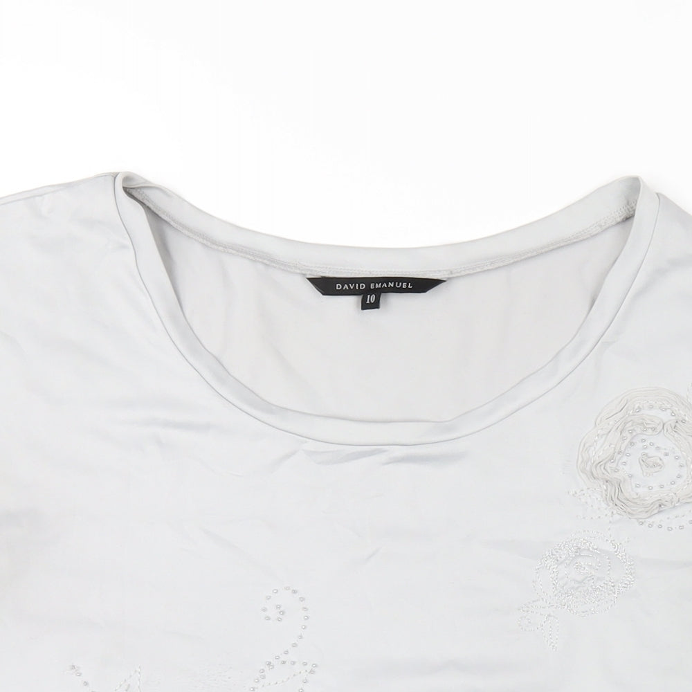 David Emanuel Womens Grey Polyester Basic T-Shirt Size 10 Round Neck