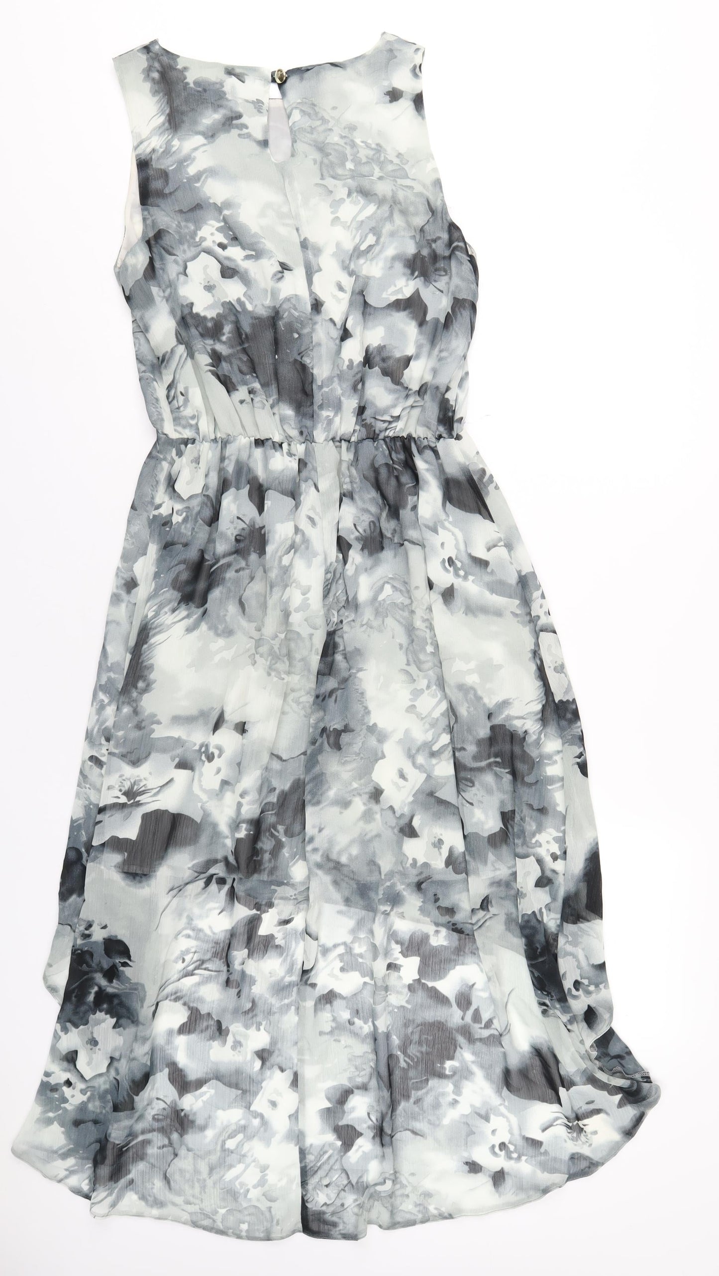 Closet Womens Grey Floral Polyester A-Line Size 12 Round Neck Button