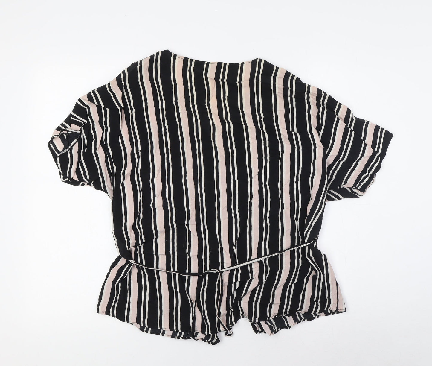 River Island Womens Multicoloured Striped Polyester Basic Blouse Size 14 V-Neck
