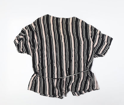 River Island Womens Multicoloured Striped Polyester Basic Blouse Size 14 V-Neck