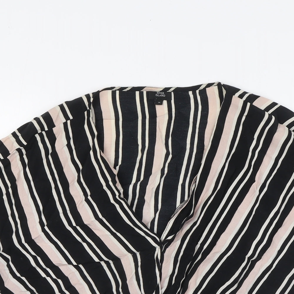 River Island Womens Multicoloured Striped Polyester Basic Blouse Size 14 V-Neck