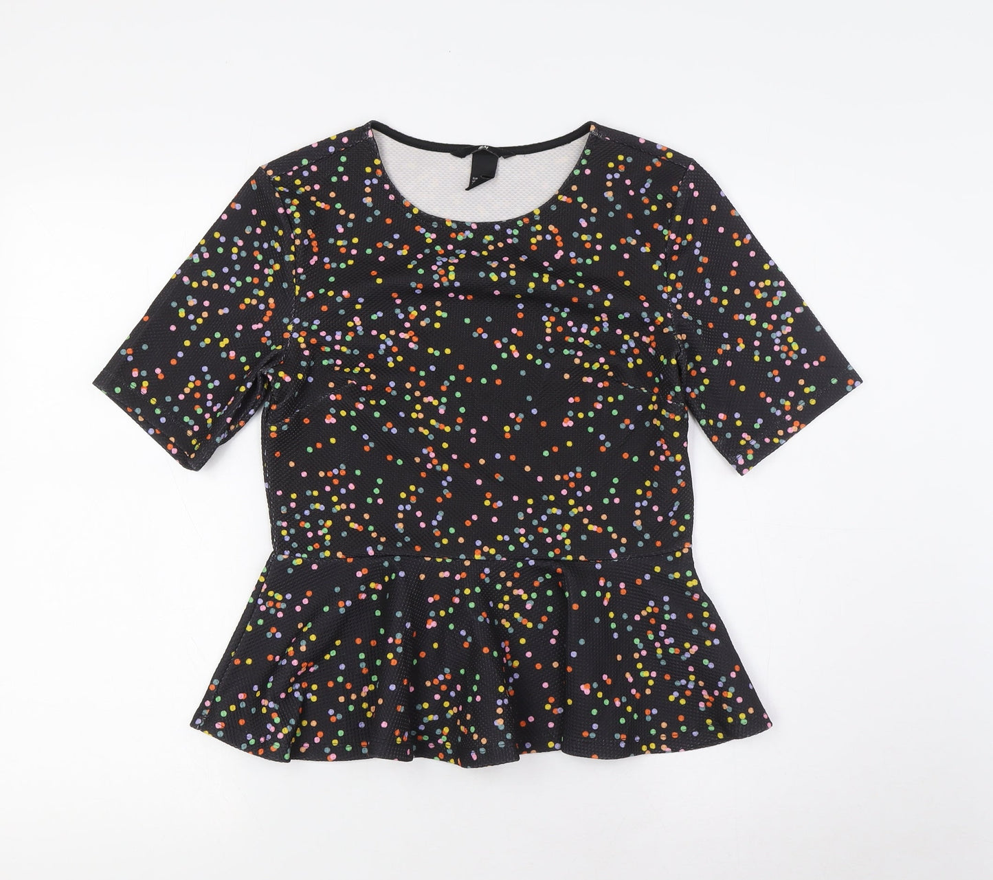 H&M Womens Multicoloured Polka Dot Polyester Basic Blouse Size S Round Neck