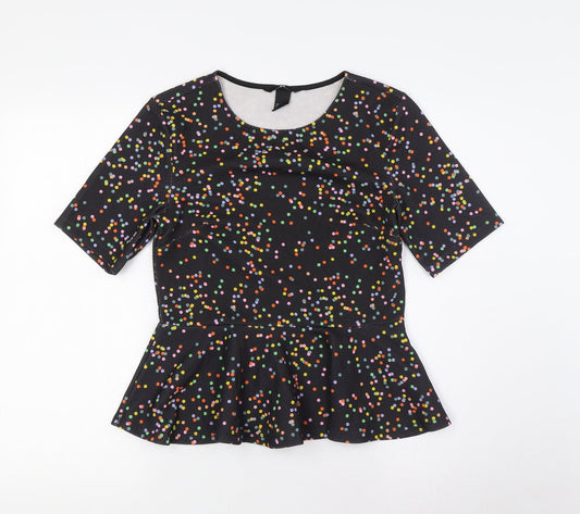 H&M Womens Multicoloured Polka Dot Polyester Basic Blouse Size S Round Neck