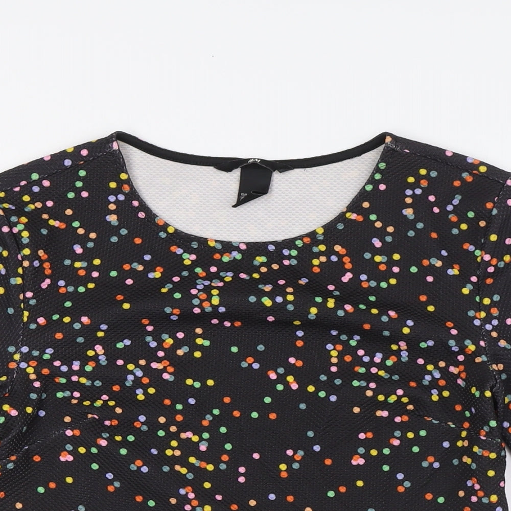 H&M Womens Multicoloured Polka Dot Polyester Basic Blouse Size S Round Neck