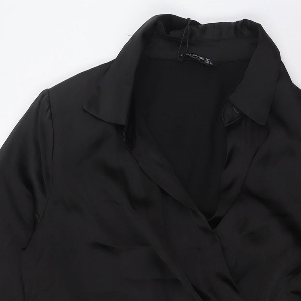 Stradivarius Womens Black Polyester A-Line Size L V-Neck Zip