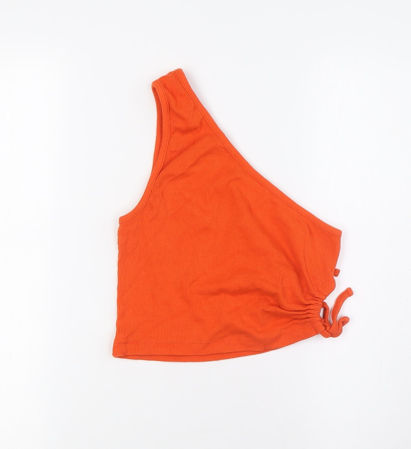 ASOS Womens Orange Cotton Cropped Blouse Size 12 One Shoulder - Ribbed