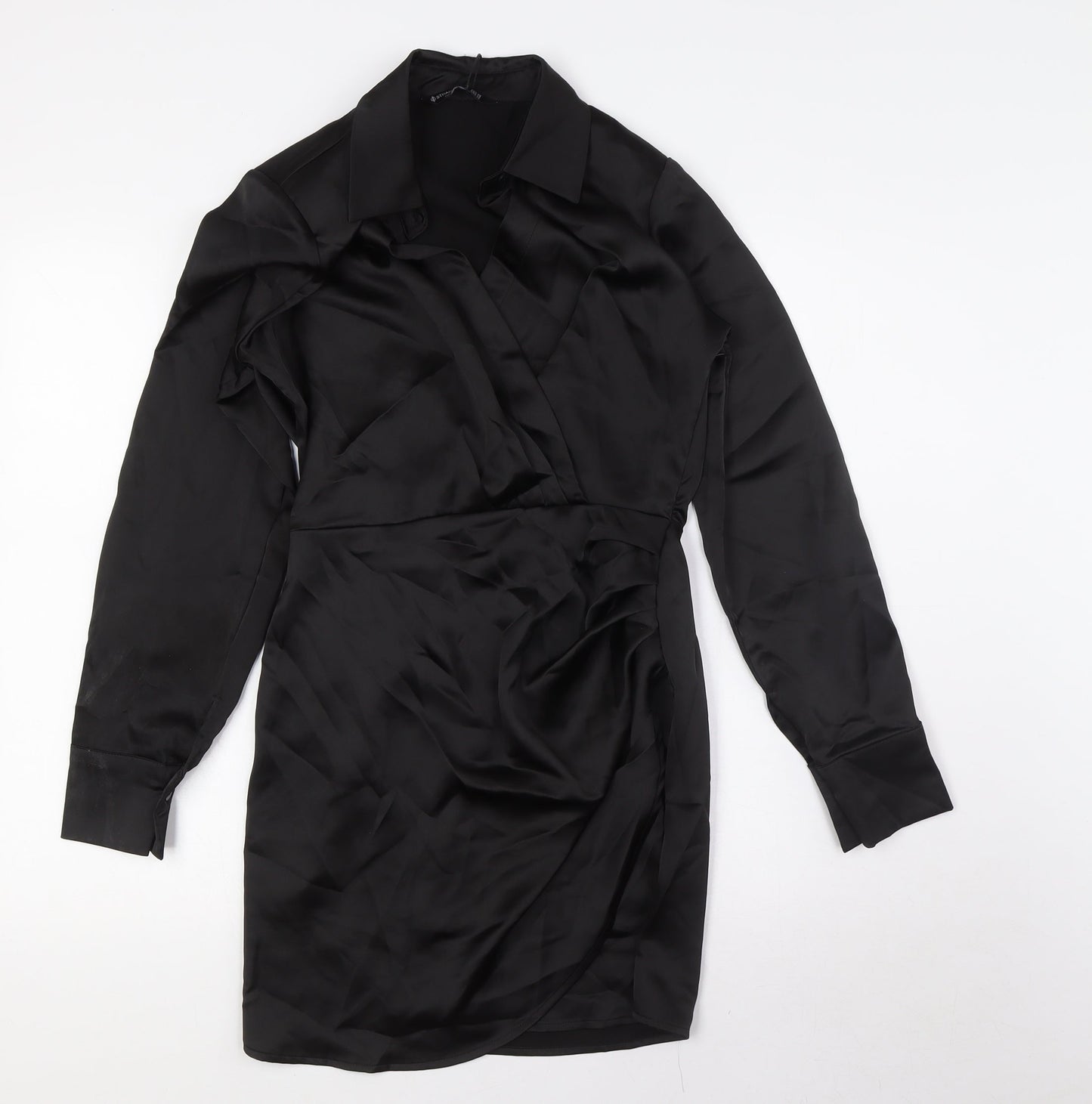 Stradivarius Womens Black Polyester A-Line Size XS Collared Zip