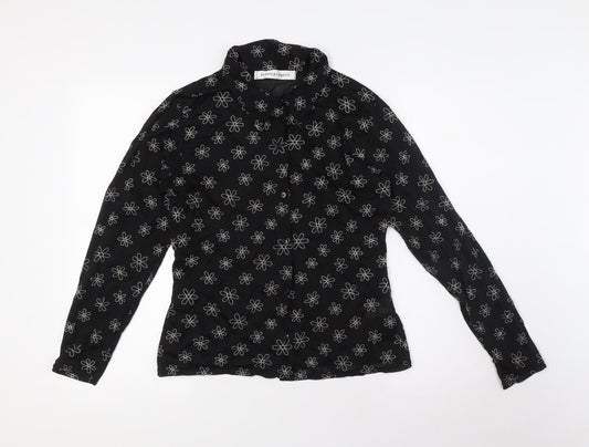 Jeffrey Rogers Womens Black Floral Viscose Basic Blouse Size 12 Collared