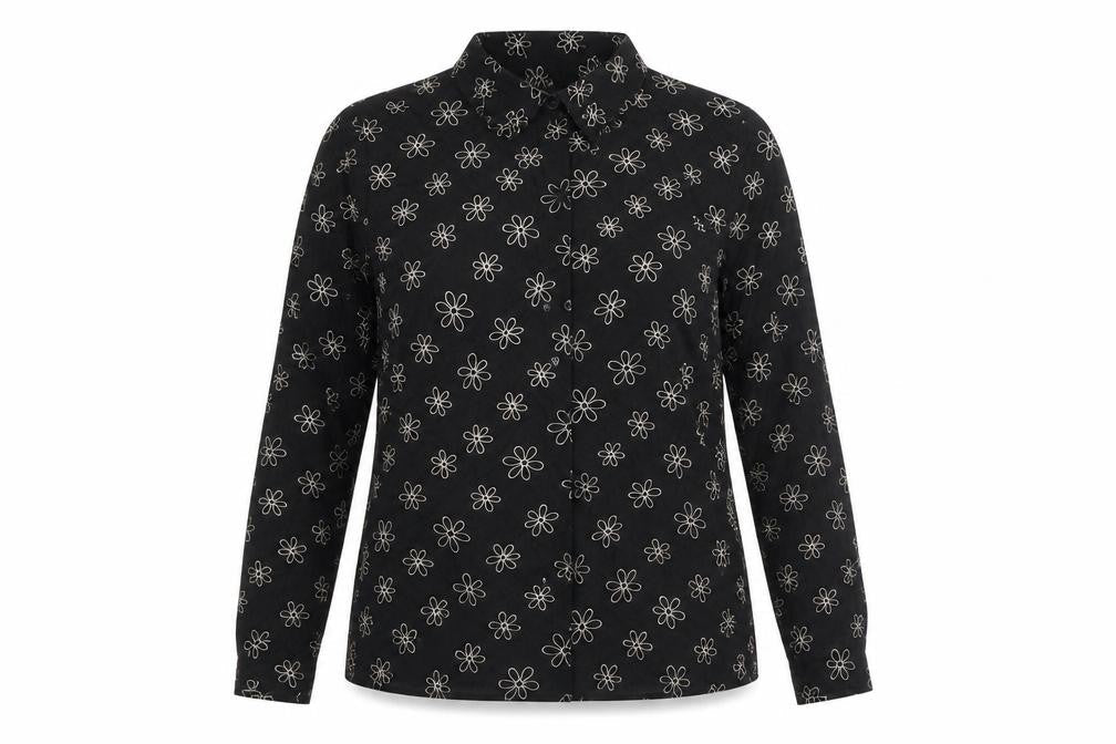 Jeffrey Rogers Womens Black Floral Viscose Basic Blouse Size 12 Collared
