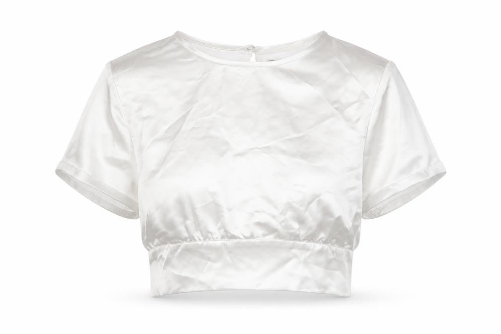 Zara Womens White Polyester Cropped Blouse Size S Round Neck
