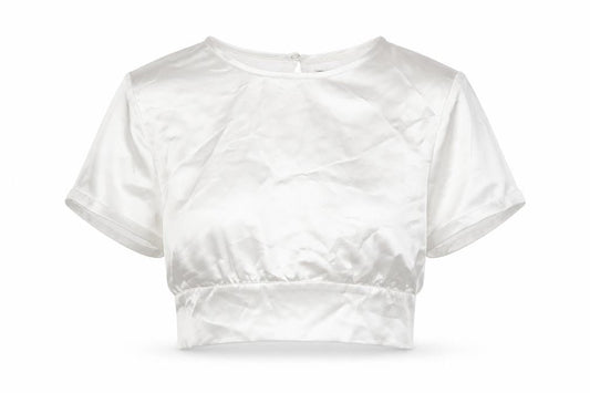 Zara Womens White Polyester Cropped Blouse Size S Round Neck