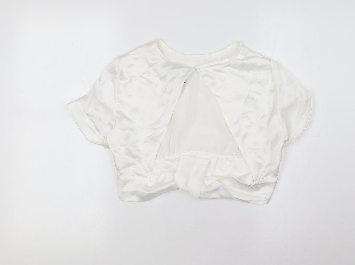 Zara Womens White Polyester Cropped Blouse Size S Round Neck