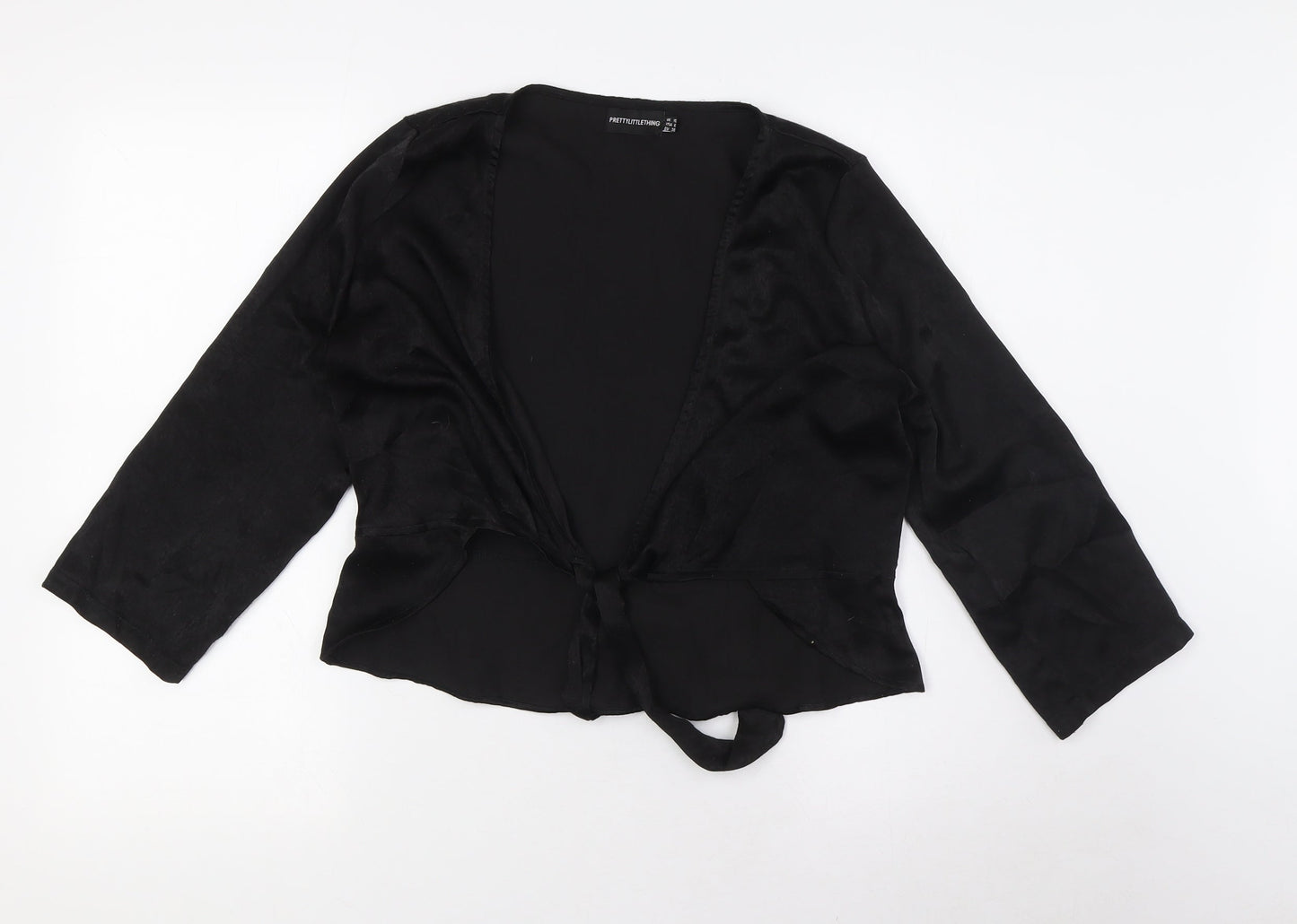PRETTYLITTLETHING Womens Black Polyester Basic Blouse Size 10 V-Neck