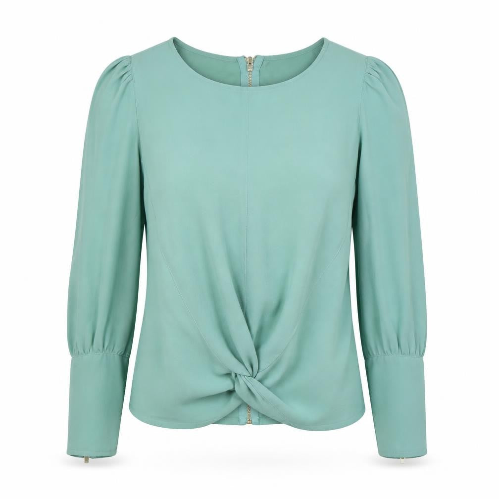 Topshop Womens Green Polyester Basic Blouse Size 8 Round Neck - Zip Sleeves