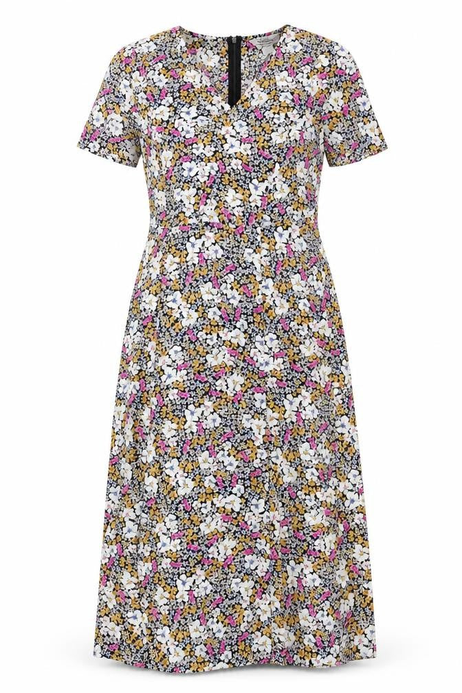Style Cheat Womens Multicoloured Floral Polyester A-Line Size 12 V-Neck Zip