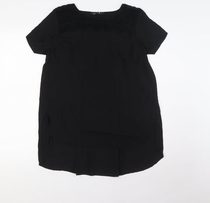 Marks & Spencer Womens Black Polyester Basic Blouse Size 8 Round Neck - Crochet Neck Line