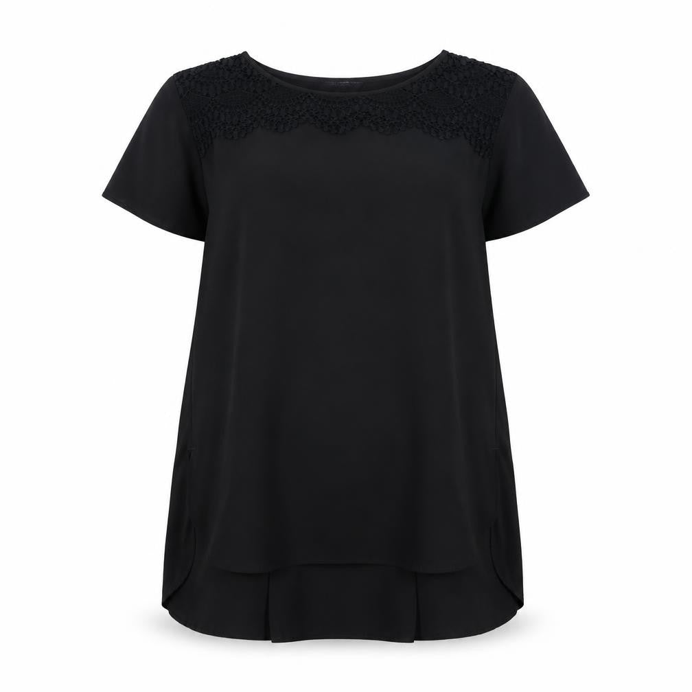 Marks & Spencer Womens Black Polyester Basic Blouse Size 8 Round Neck - Crochet Neck Line