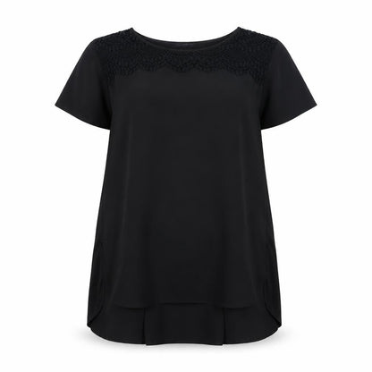 Marks & Spencer Womens Black Polyester Basic Blouse Size 8 Round Neck - Crochet Neck Line