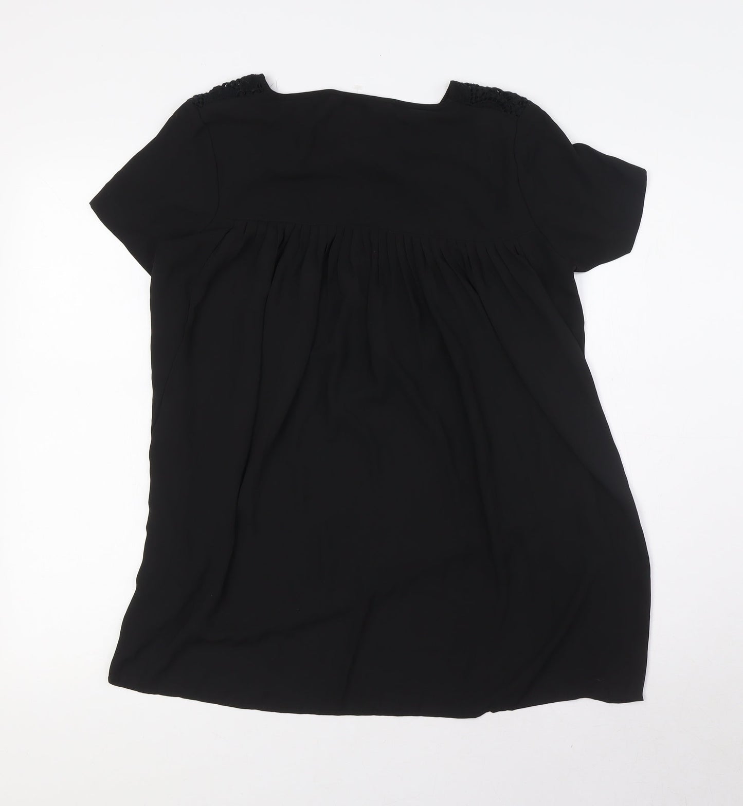 Marks and Spencer Womens Black Polyester Basic Blouse Size 8 Round Neck - Crochet Neck Line