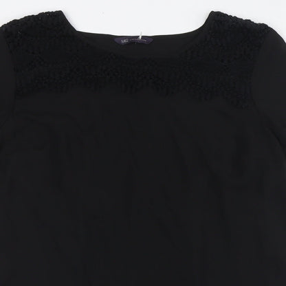 Marks & Spencer Womens Black Polyester Basic Blouse Size 8 Round Neck - Crochet Neck Line