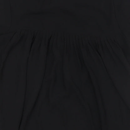 Marks & Spencer Womens Black Polyester Basic Blouse Size 8 Round Neck - Crochet Neck Line