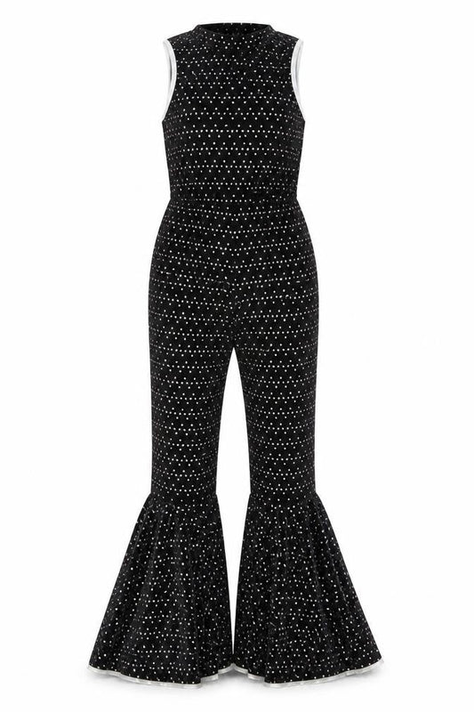 Amscan Womens Black Polka Dot Polyester Jumpsuit One-Piece Size S L30 in Zip - Flared Legs