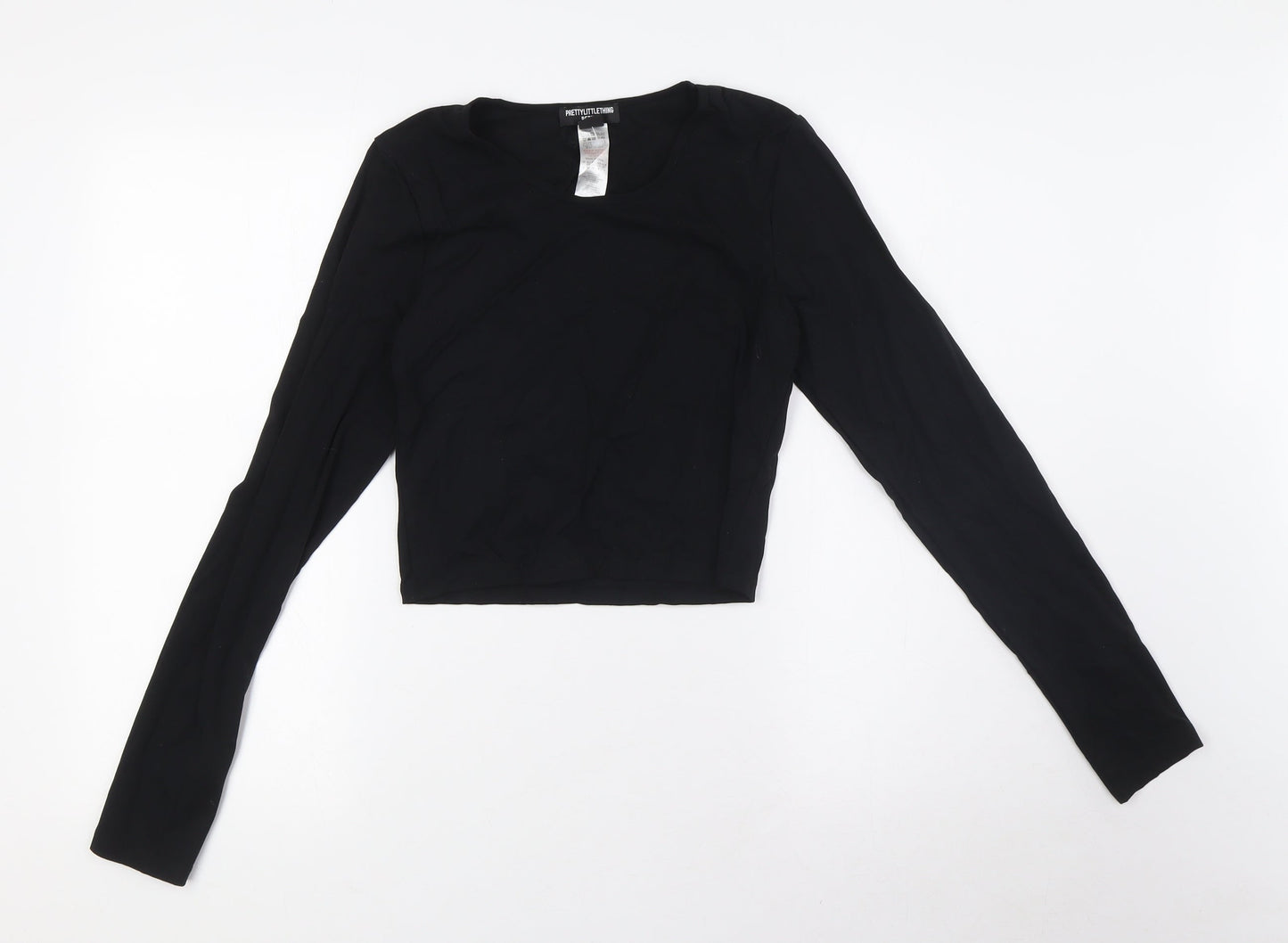 PRETTYLITTLETHING Womens Black Polyamide Basic Blouse Size 12 Round Neck
