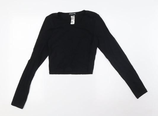 PRETTYLITTLETHING Womens Black Polyamide Basic Blouse Size 12 Round Neck