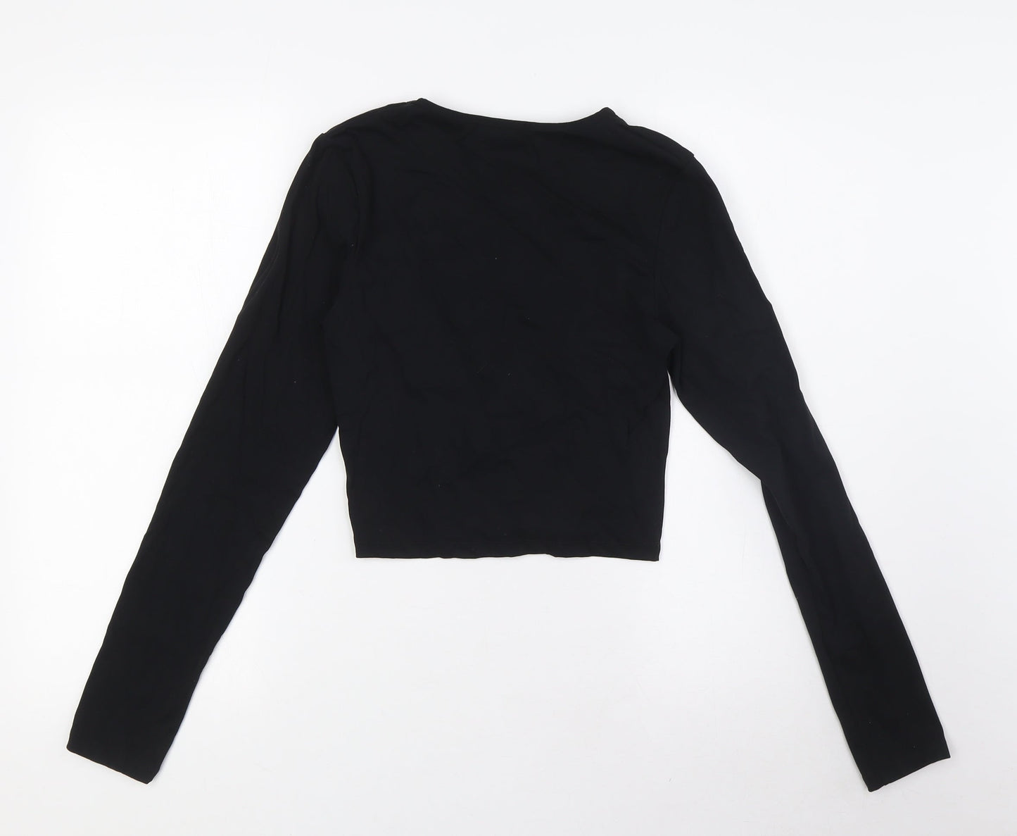 PRETTYLITTLETHING Womens Black Polyamide Basic Blouse Size 12 Round Neck