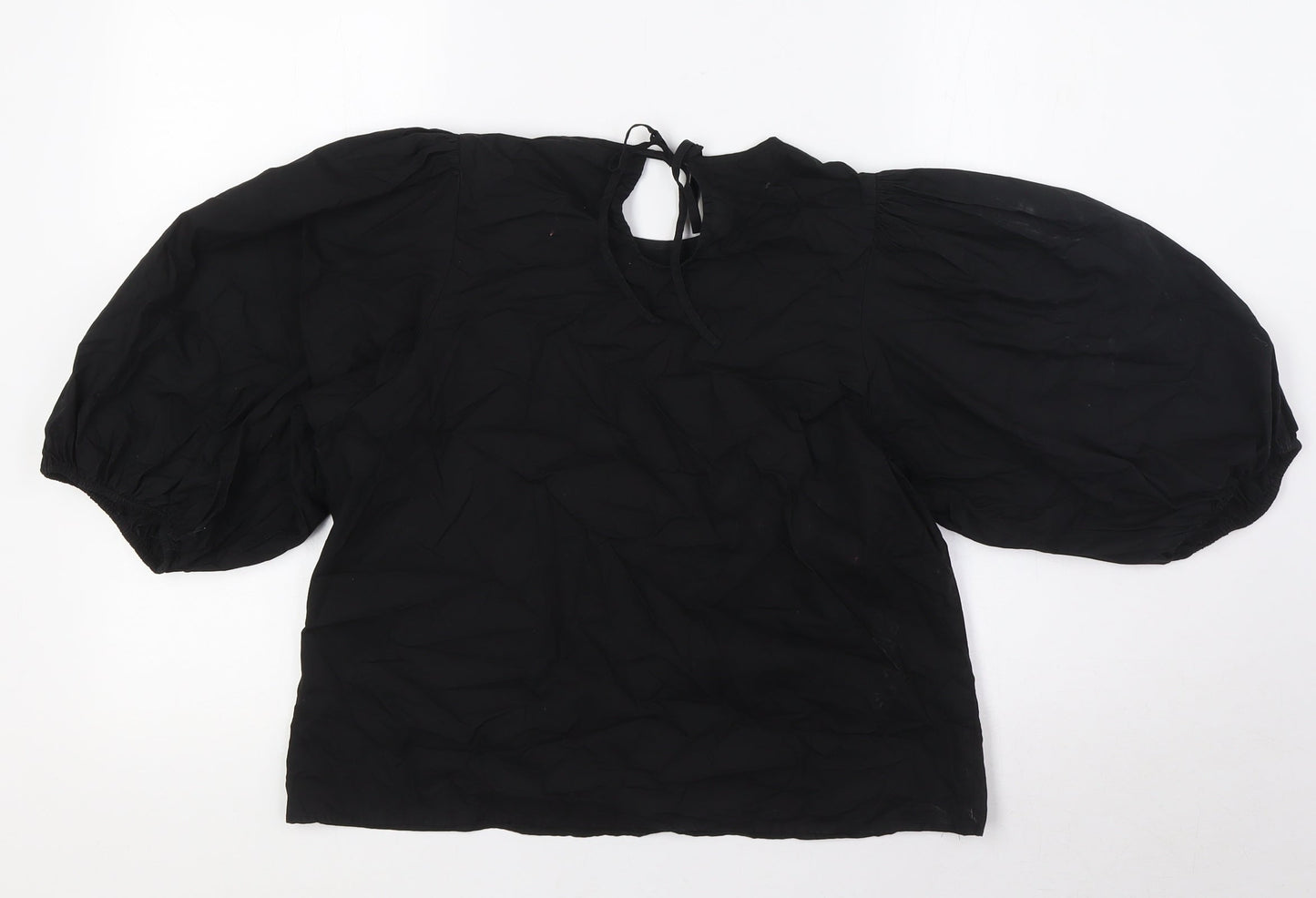 H&M Womens Black 100% Cotton Basic Blouse Size S Round Neck