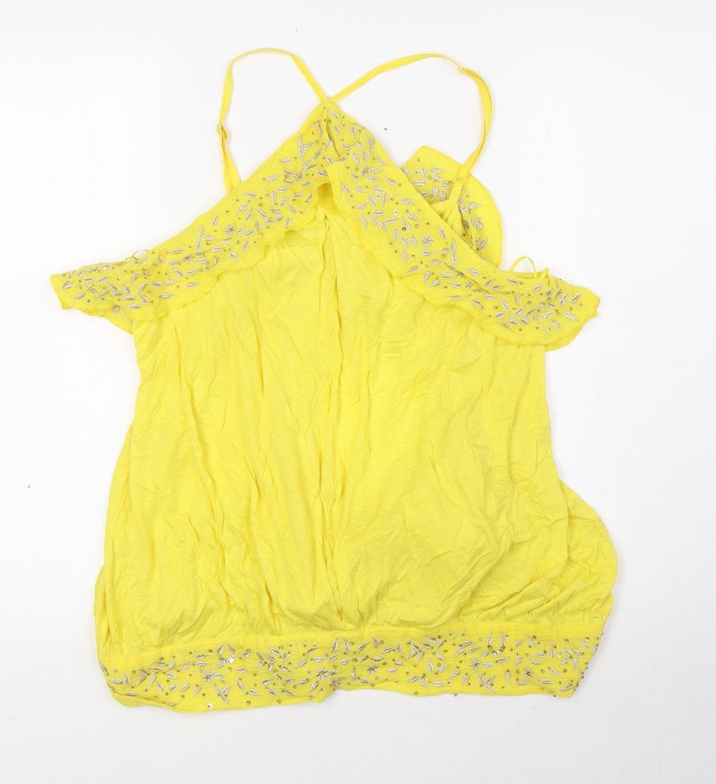NEXT Womens Yellow Viscose Basic Blouse Size 18 Halter - Tie Back