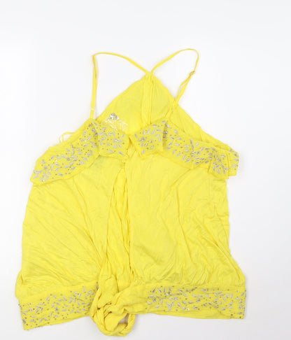Next Womens Yellow Viscose Basic Blouse Size 18 Halter - Tie Back